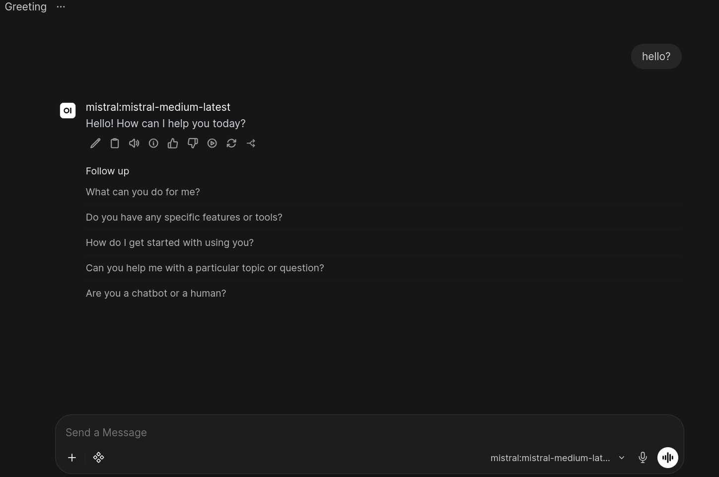 Open WebUI chat with response from Mistral model via Otari