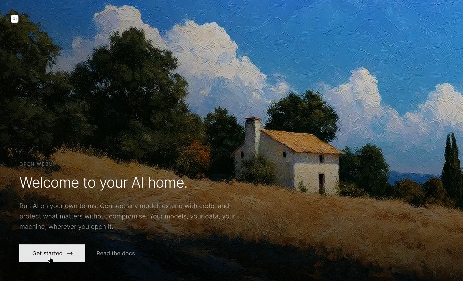 Open WebUI welcome page with Get started button