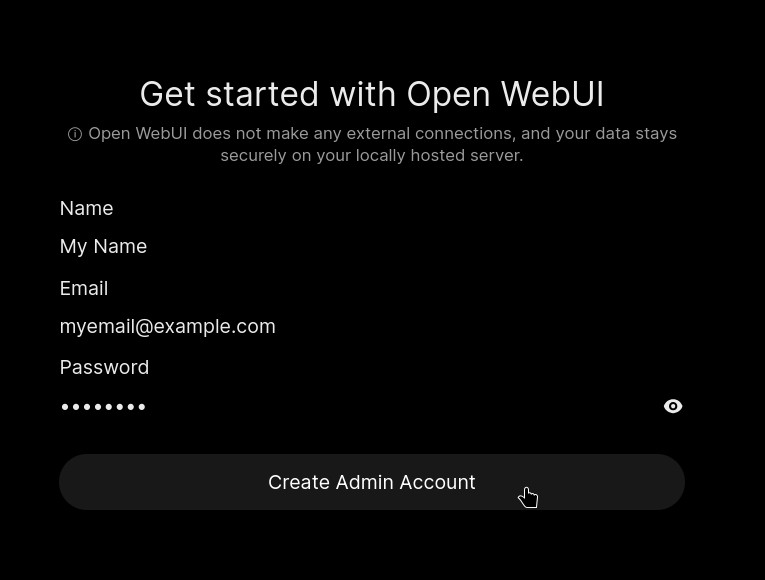 Open WebUI Create Admin Account form