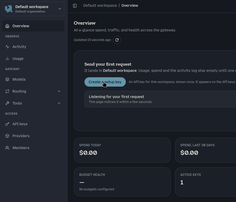 Create a setup key button on Otari Overview page